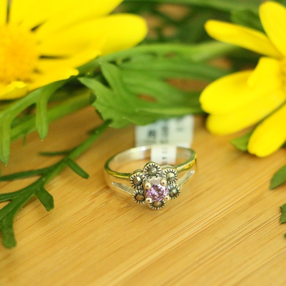 925. Sterling silver marcasite cubic zirconia purple - Picture 5 of 8